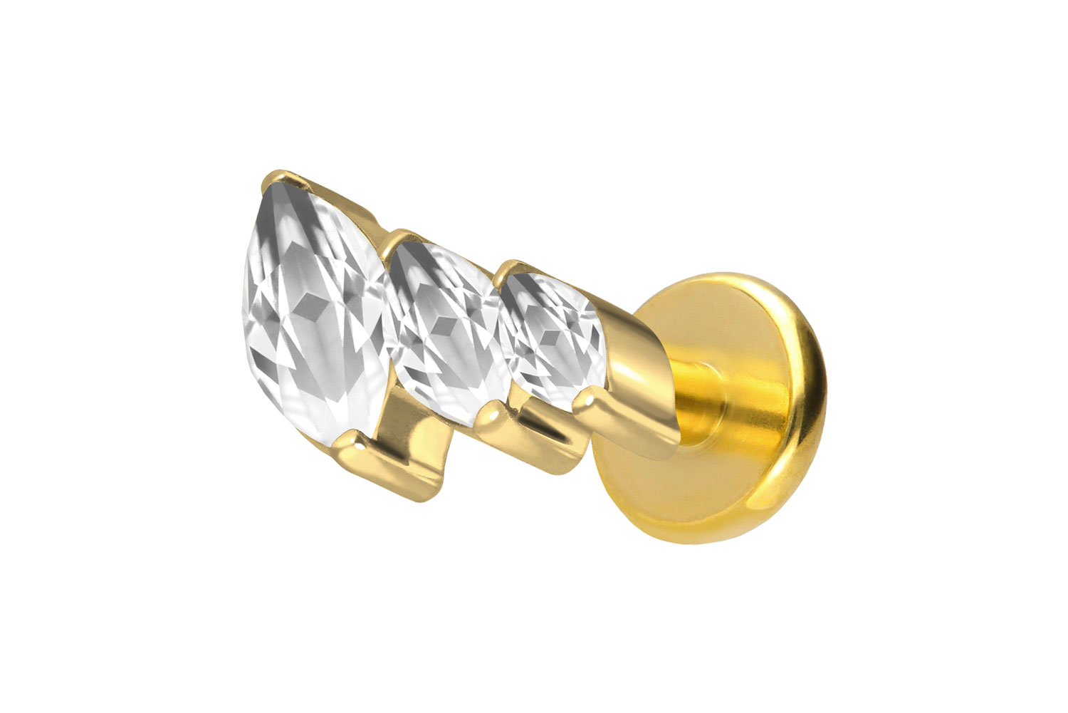 Titan Labret Piercing mit Push Fit 3 EINGEFASSTE KRISTALLTROPFEN